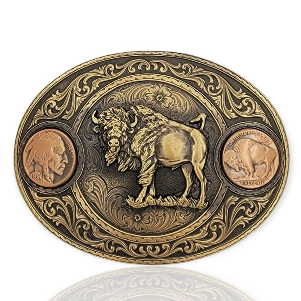 Montana Silversmiths Miner's Indian Head Nickel Belt Buckle with Buffalo
